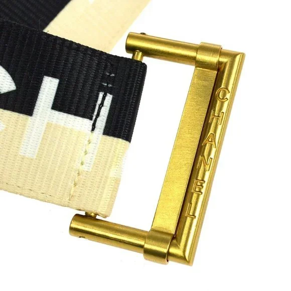 Authenticity Guarantee CHANEL CC Logos Buckle Belt Black Ivory Nylon 01S Authent - Picture 6 of 8